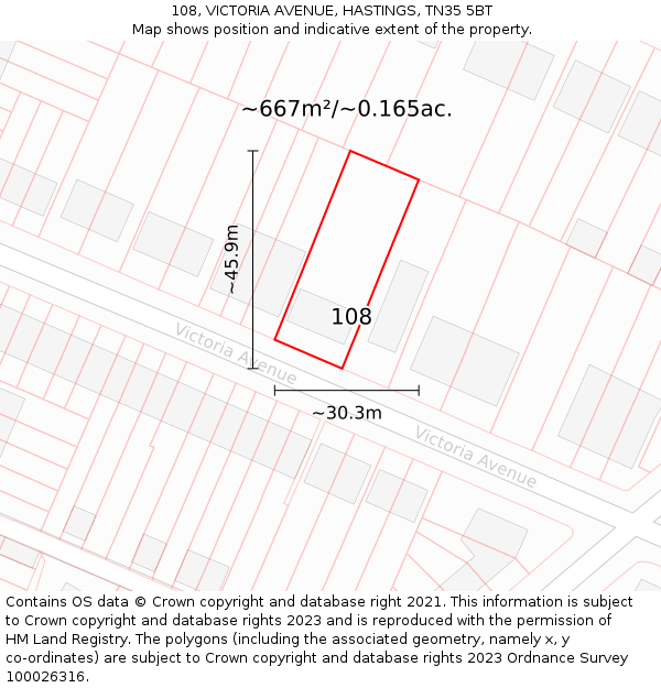 108, VICTORIA AVENUE, HASTINGS, TN35 5BT: Plot and title map