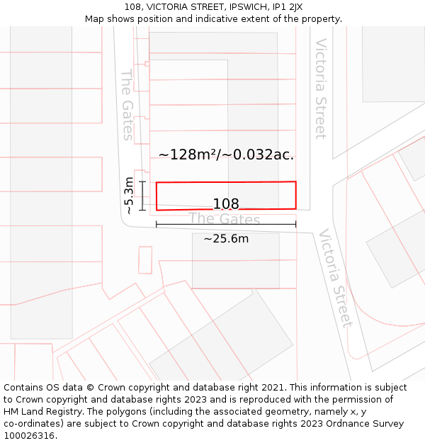 108, VICTORIA STREET, IPSWICH, IP1 2JX: Plot and title map