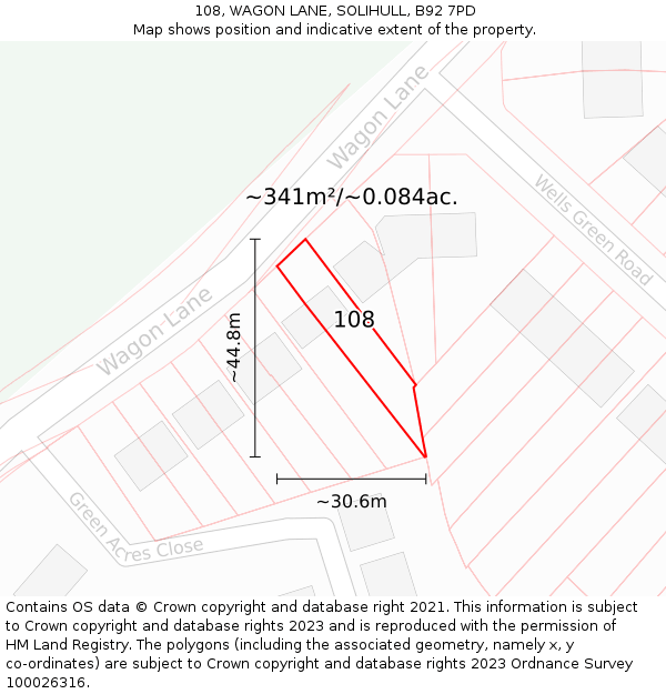 108, WAGON LANE, SOLIHULL, B92 7PD: Plot and title map