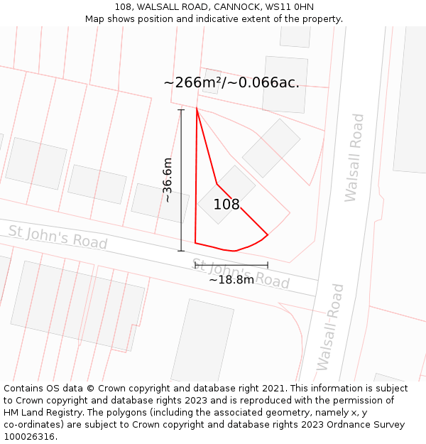108, WALSALL ROAD, CANNOCK, WS11 0HN: Plot and title map