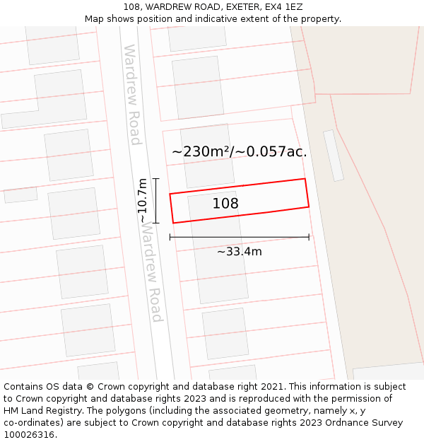 108, WARDREW ROAD, EXETER, EX4 1EZ: Plot and title map