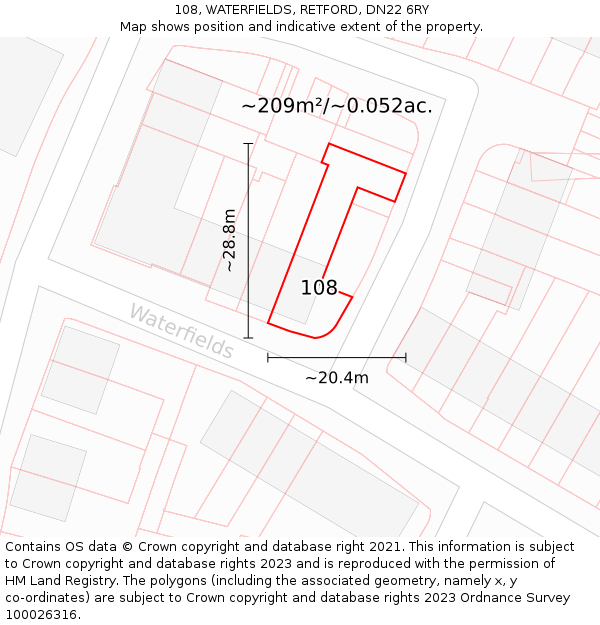 108, WATERFIELDS, RETFORD, DN22 6RY: Plot and title map