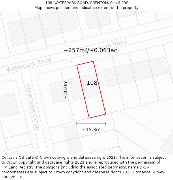 108, WATERPARK ROAD, PRENTON, CH43 0RS: Plot and title map