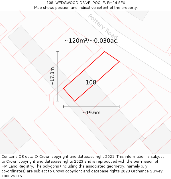 108, WEDGWOOD DRIVE, POOLE, BH14 8EX: Plot and title map