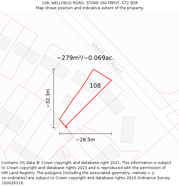 108, WELLFIELD ROAD, STOKE-ON-TRENT, ST2 0DR: Plot and title map