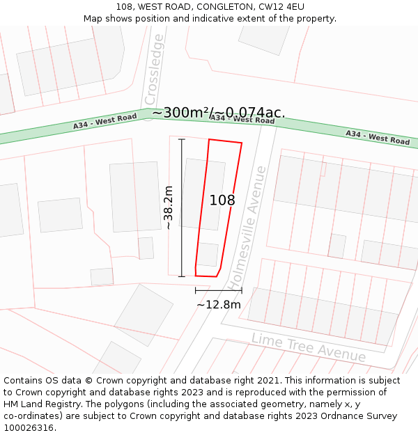 108, WEST ROAD, CONGLETON, CW12 4EU: Plot and title map