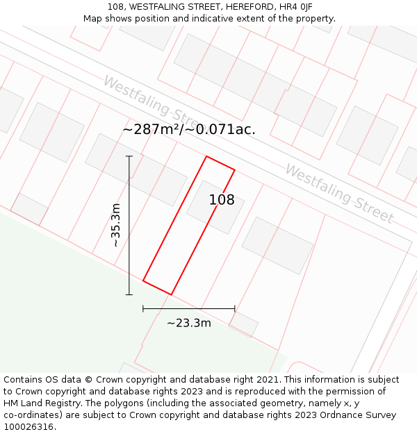 108, WESTFALING STREET, HEREFORD, HR4 0JF: Plot and title map