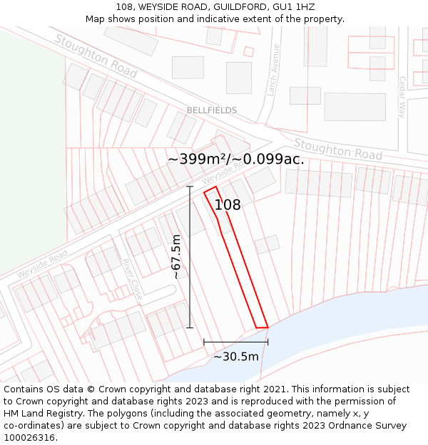 108, WEYSIDE ROAD, GUILDFORD, GU1 1HZ: Plot and title map