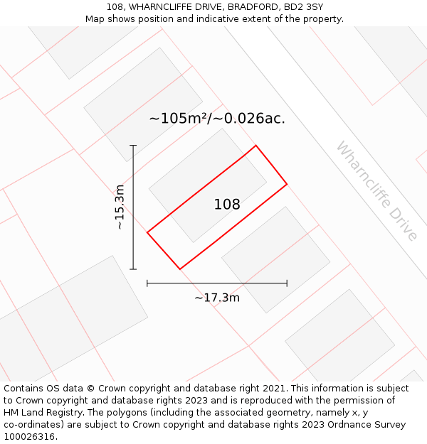 108, WHARNCLIFFE DRIVE, BRADFORD, BD2 3SY: Plot and title map