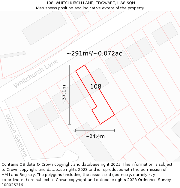 108, WHITCHURCH LANE, EDGWARE, HA8 6QN: Plot and title map