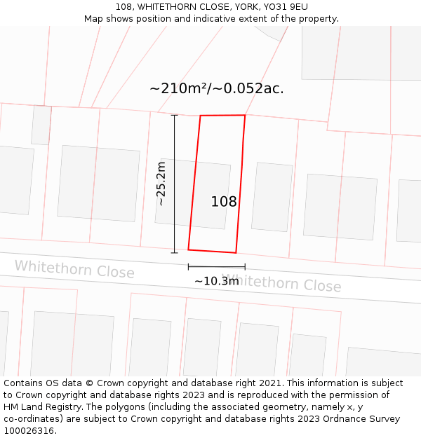 108, WHITETHORN CLOSE, YORK, YO31 9EU: Plot and title map