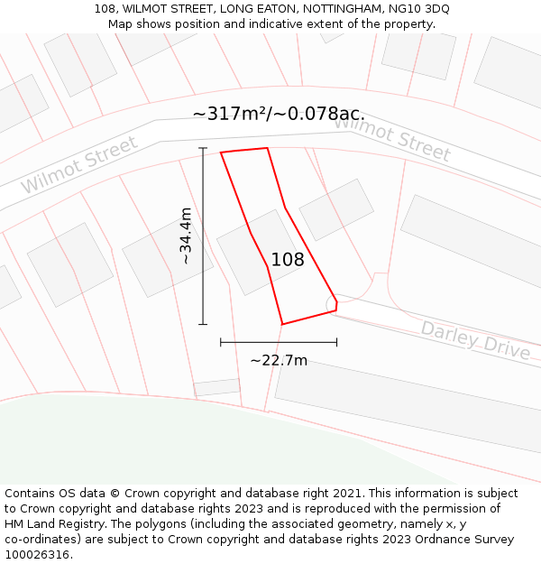 108, WILMOT STREET, LONG EATON, NOTTINGHAM, NG10 3DQ: Plot and title map