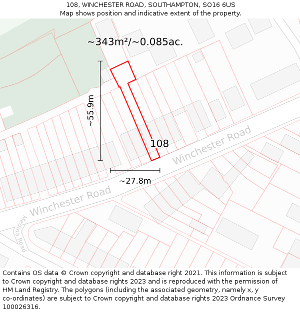 108, WINCHESTER ROAD, SOUTHAMPTON, SO16 6US: Plot and title map