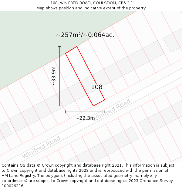 108, WINIFRED ROAD, COULSDON, CR5 3JF: Plot and title map