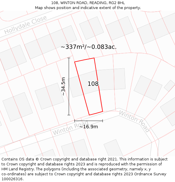 108, WINTON ROAD, READING, RG2 8HL: Plot and title map