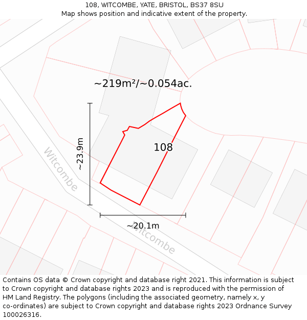 108, WITCOMBE, YATE, BRISTOL, BS37 8SU: Plot and title map