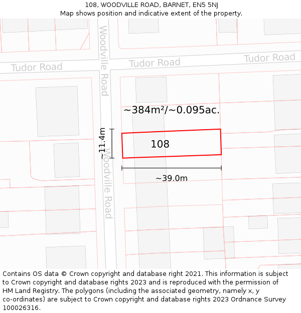 108, WOODVILLE ROAD, BARNET, EN5 5NJ: Plot and title map
