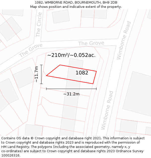 1082, WIMBORNE ROAD, BOURNEMOUTH, BH9 2DB: Plot and title map