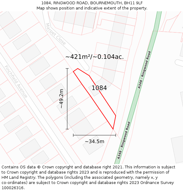 1084, RINGWOOD ROAD, BOURNEMOUTH, BH11 9LF: Plot and title map