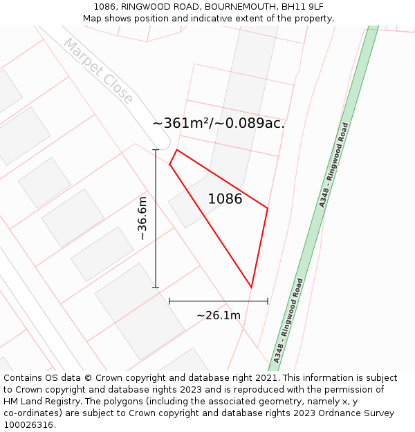 1086, RINGWOOD ROAD, BOURNEMOUTH, BH11 9LF: Plot and title map