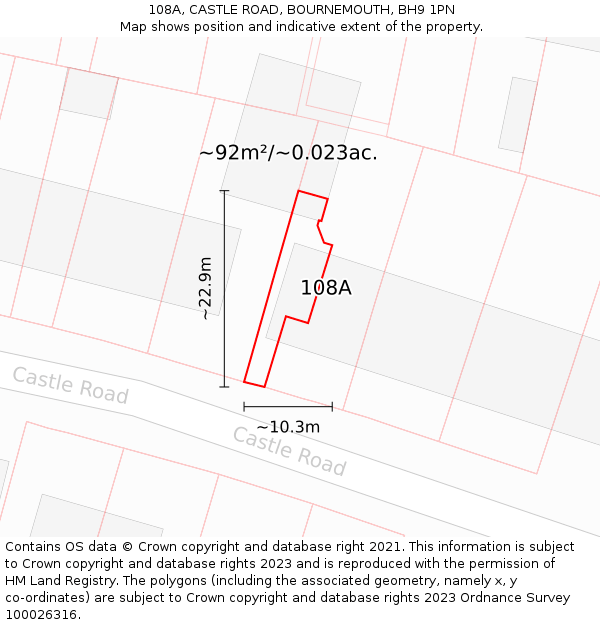 108A, CASTLE ROAD, BOURNEMOUTH, BH9 1PN: Plot and title map