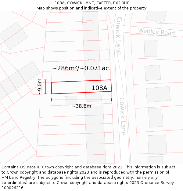 108A, COWICK LANE, EXETER, EX2 9HE: Plot and title map