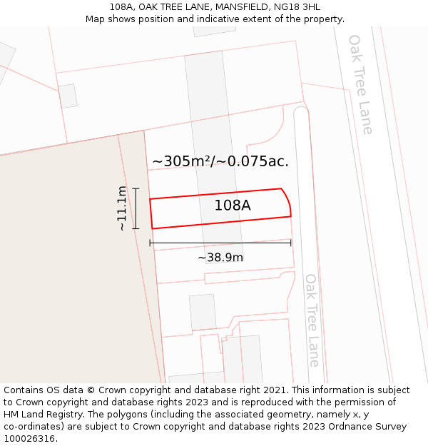 108A, OAK TREE LANE, MANSFIELD, NG18 3HL: Plot and title map