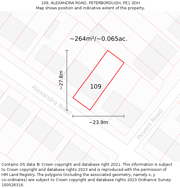 109, ALEXANDRA ROAD, PETERBOROUGH, PE1 3DH: Plot and title map
