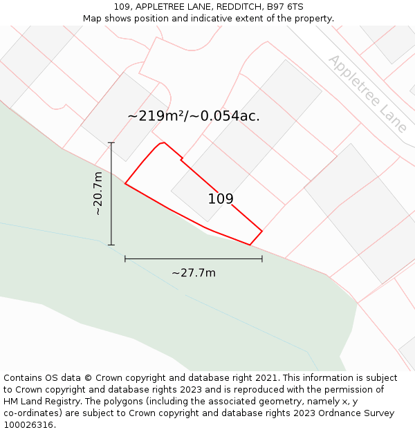 109, APPLETREE LANE, REDDITCH, B97 6TS: Plot and title map