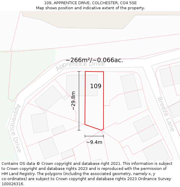 109, APPRENTICE DRIVE, COLCHESTER, CO4 5SE: Plot and title map