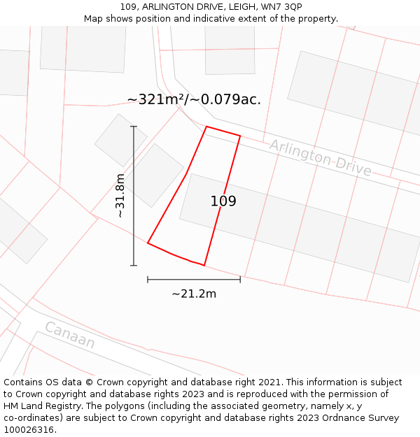 109, ARLINGTON DRIVE, LEIGH, WN7 3QP: Plot and title map