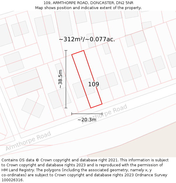 109, ARMTHORPE ROAD, DONCASTER, DN2 5NR: Plot and title map