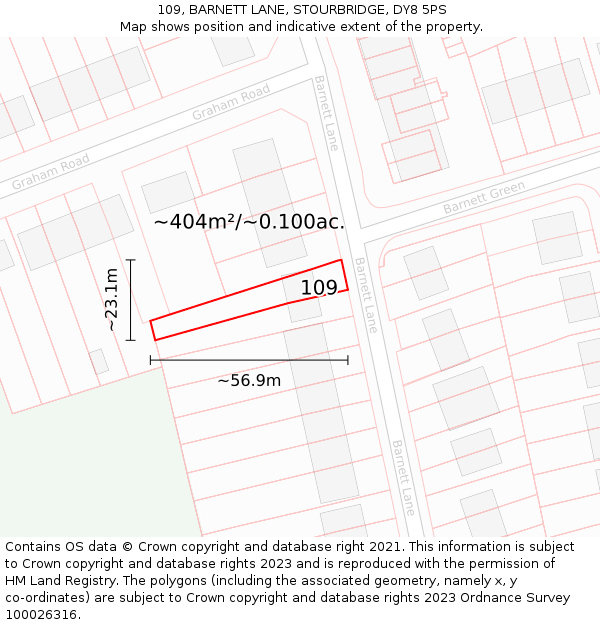 109, BARNETT LANE, STOURBRIDGE, DY8 5PS: Plot and title map