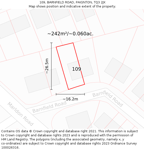 109, BARNFIELD ROAD, PAIGNTON, TQ3 2JX: Plot and title map