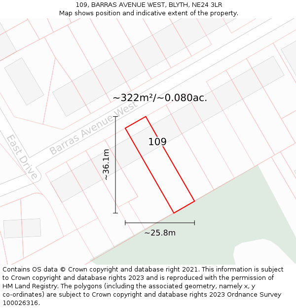 109, BARRAS AVENUE WEST, BLYTH, NE24 3LR: Plot and title map