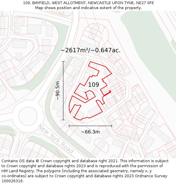 109, BAYFIELD, WEST ALLOTMENT, NEWCASTLE UPON TYNE, NE27 0FE: Plot and title map