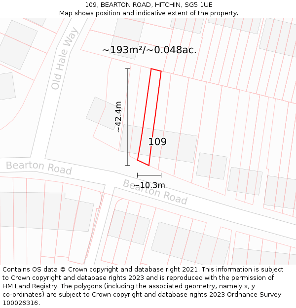 109, BEARTON ROAD, HITCHIN, SG5 1UE: Plot and title map
