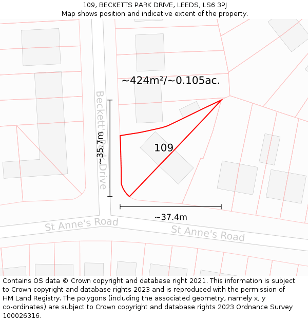 109, BECKETTS PARK DRIVE, LEEDS, LS6 3PJ: Plot and title map