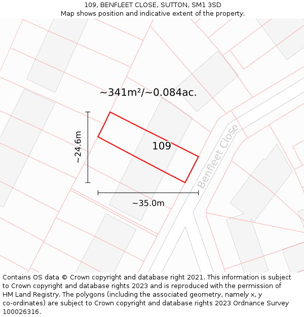 109, BENFLEET CLOSE, SUTTON, SM1 3SD: Plot and title map