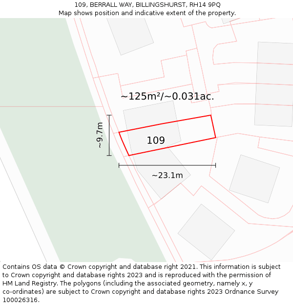 109, BERRALL WAY, BILLINGSHURST, RH14 9PQ: Plot and title map
