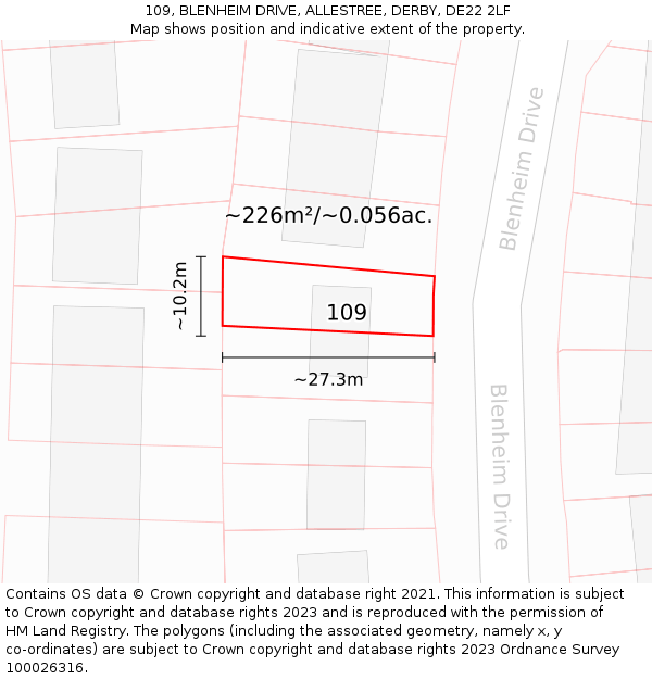 109, BLENHEIM DRIVE, ALLESTREE, DERBY, DE22 2LF: Plot and title map