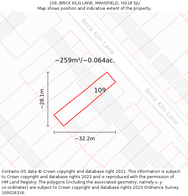 109, BRICK KILN LANE, MANSFIELD, NG18 5JU: Plot and title map