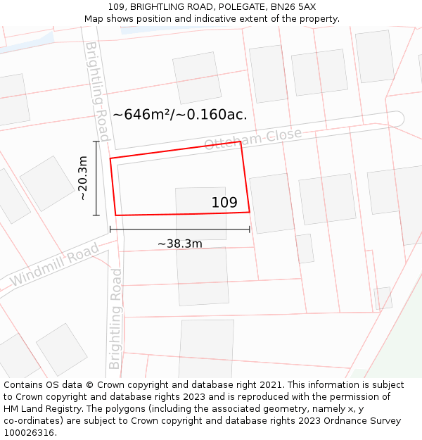 109, BRIGHTLING ROAD, POLEGATE, BN26 5AX: Plot and title map