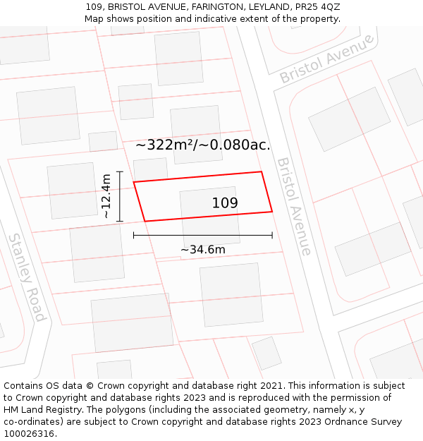 109, BRISTOL AVENUE, FARINGTON, LEYLAND, PR25 4QZ: Plot and title map