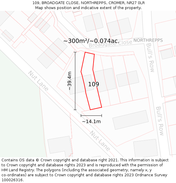 109, BROADGATE CLOSE, NORTHREPPS, CROMER, NR27 0LR: Plot and title map