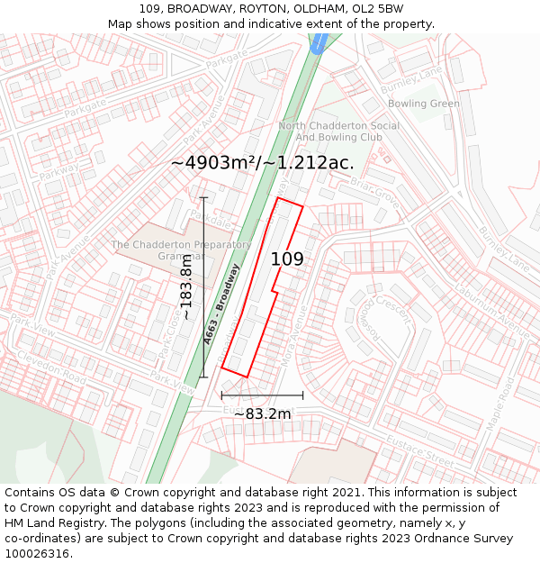 109, BROADWAY, ROYTON, OLDHAM, OL2 5BW: Plot and title map