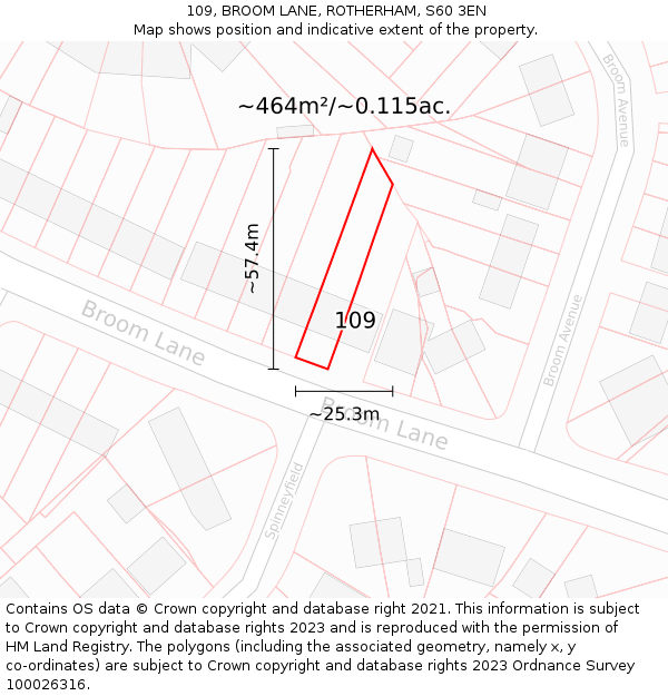 109, BROOM LANE, ROTHERHAM, S60 3EN: Plot and title map