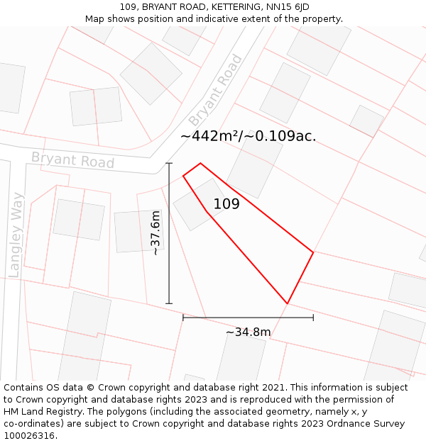 109, BRYANT ROAD, KETTERING, NN15 6JD: Plot and title map