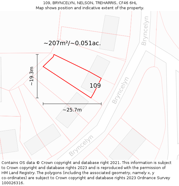 109, BRYNCELYN, NELSON, TREHARRIS, CF46 6HL: Plot and title map