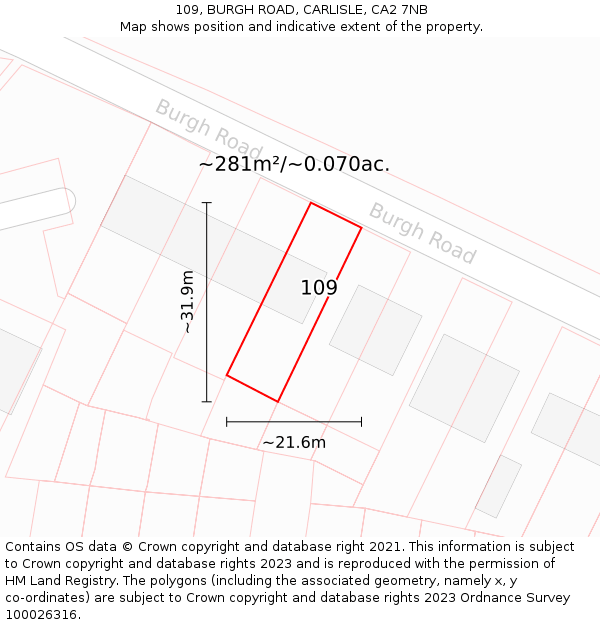 109, BURGH ROAD, CARLISLE, CA2 7NB: Plot and title map